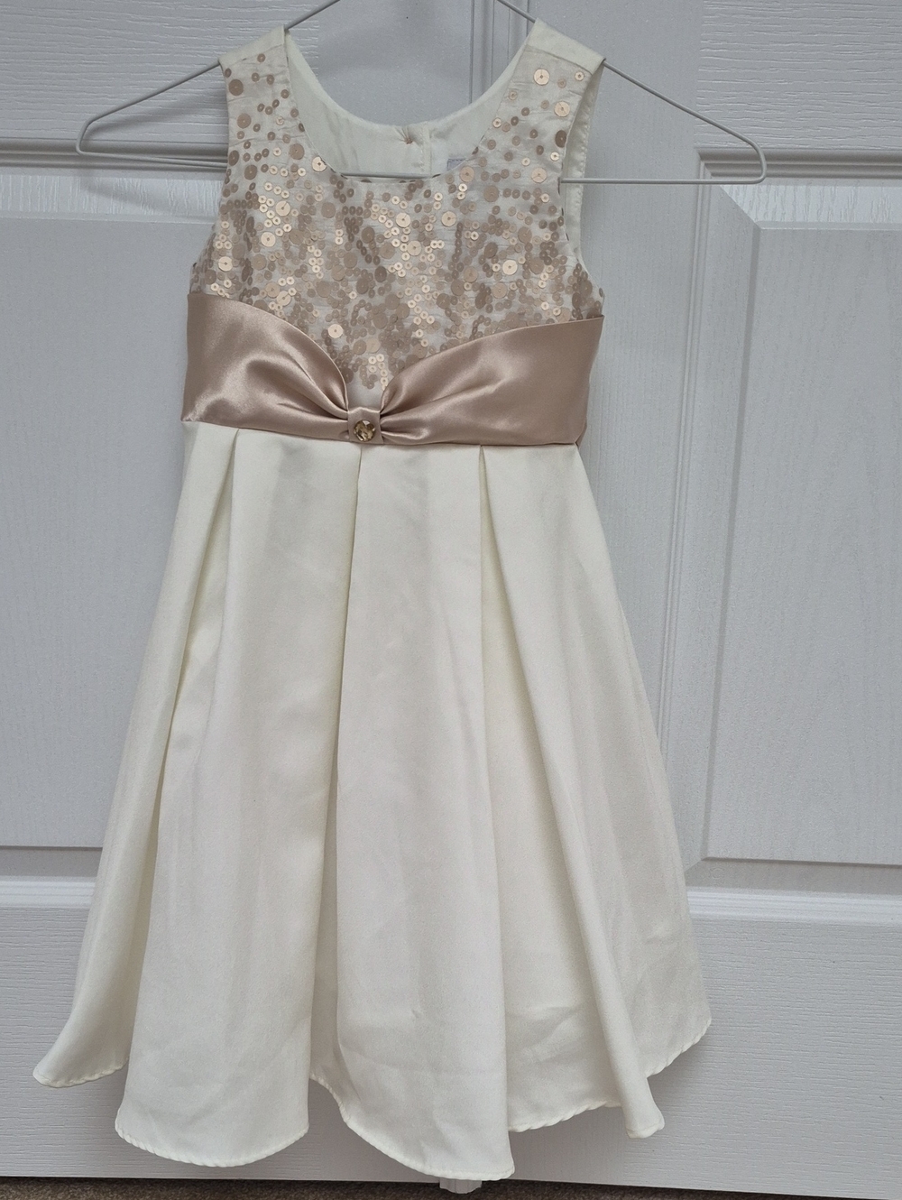 Jona Michelle Ivory Dress with Champagne Sequin Bodice and Sash